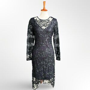 NWT $159 Donna Karan black lace dress 6 S small long sleeve formal cocktail cute